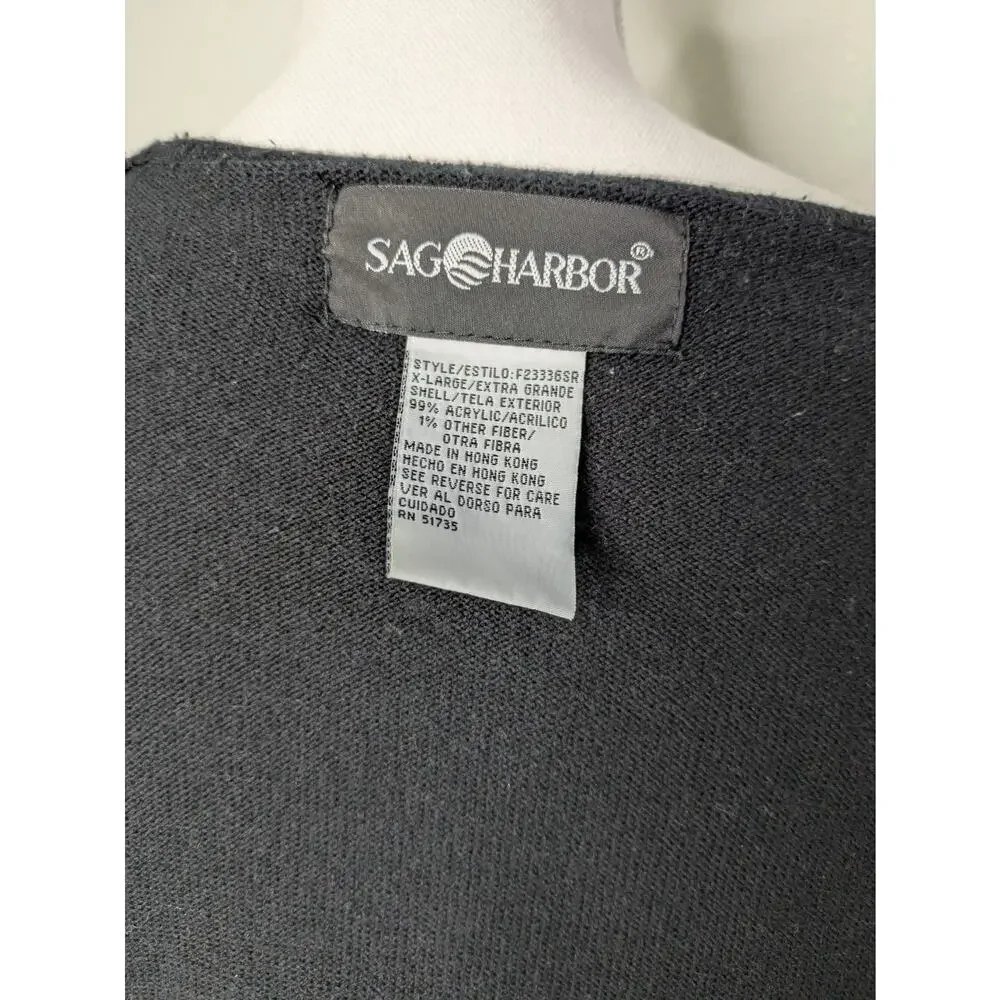 Sag Harbor Women's Solid Black Multicolor Round Neck Long Sleeve Sweater XL